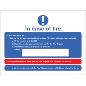 In Case of Fire - Fire Action Sign In Case of Fire - Fire Action Sign