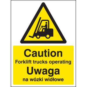 Caution - Forklift Trucks Operating (English / Polish) Caution - Forklift Trucks Operating (English / Polish)