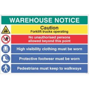 Warehouse Safety Caution - Forklift Trucks - Hivis - Boots must be Worn Warehouse Safety Caution - Forklift Trucks - Hivis - Boots must be Worn