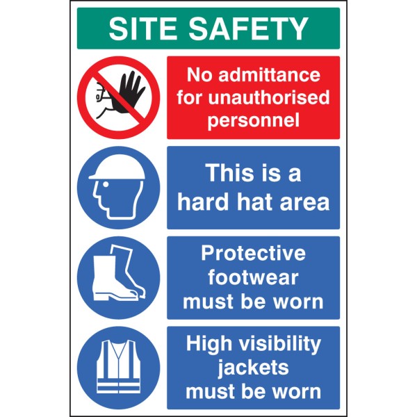 No Admittance - Hard Hat - Footwear - Hi Vis - Multi-Message Site Safety Board No Admittance - Hard Hat - Footwear - Hi Vis - Multi-Message Site Safety Board