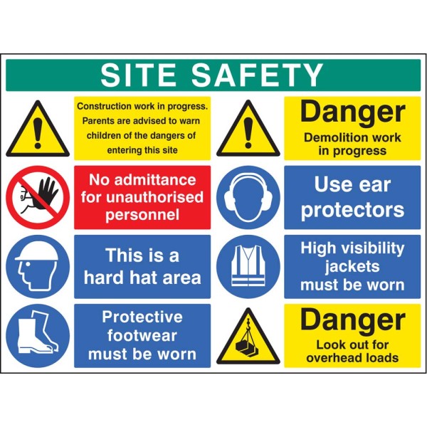 Site Safety - Construction Work - No Admittance - Hard Hat - Footwear - Demolition - Ear Protectors - Hi Vis - Overhead Loads Site Safety - Construction Work - No Admittance - Hard Hat - Footwear - Demolition - Ear Protectors - Hi Vis - Overhead Loads