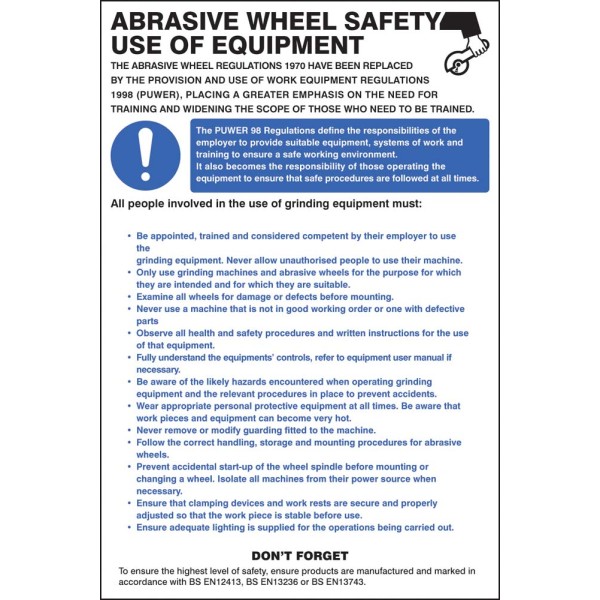 Abrasive Wheel Regulations - Poster Abrasive Wheel Regulations - Poster