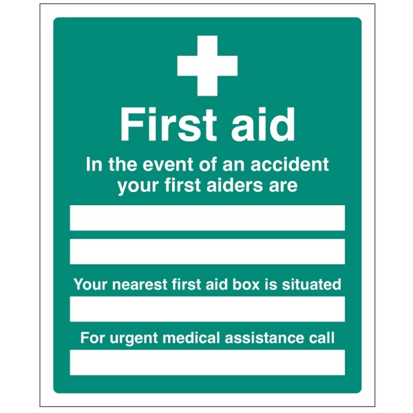 In the Event of an Accident - Your First Aiders are - First Aid Box is