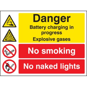 Battery Charging in Progress No Smoking No Naked Lights Battery Charging in Progress No Smoking No Naked Lights