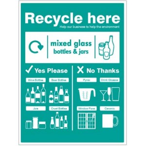 Mixed glass Bottles & jars - WRAP Recycle Here Sign Mixed glass Bottles & jars - WRAP Recycle Here Sign