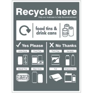Food Tins and Drink Cans - WRAP Recycle Here Sign Food Tins and Drink Cans - WRAP Recycle Here Sign